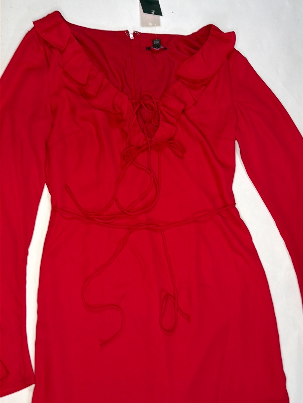 Red Ruffle Tie-Front Mini Dress - Picture 2 of 7